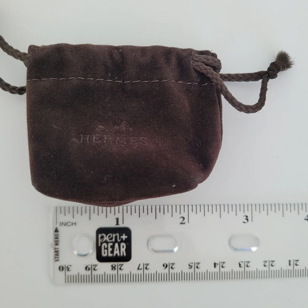 Hermes Paris Mini Brown Velvet Jewelry Pouch Drawstring Dust Bag Small Accessory